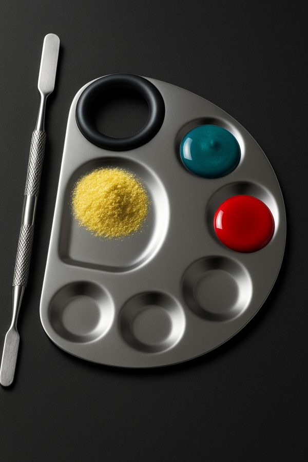 Nail Art İçin Çelik Karıştırma Paleti & Fırçası – Kalıcı Oje, Sim, İnci Tozu